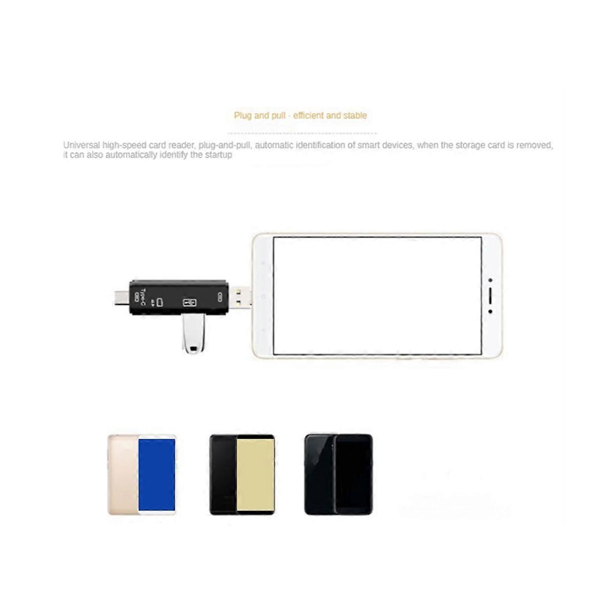 5 in 1 USB 2.0 Type C/USB /-USB/TF/SD Memory Card Reader OTG Card Reader Adapter Mobile ,Black