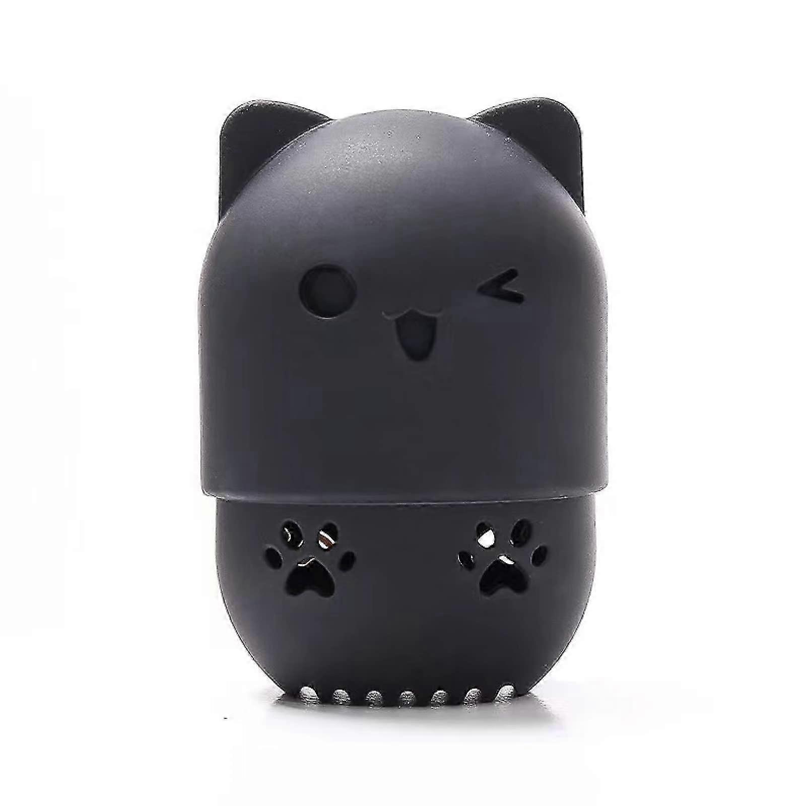 Foundation Makeup Sponge Travel Case Washable Reusable Cat Shape Makeup Sponge Container (Black)