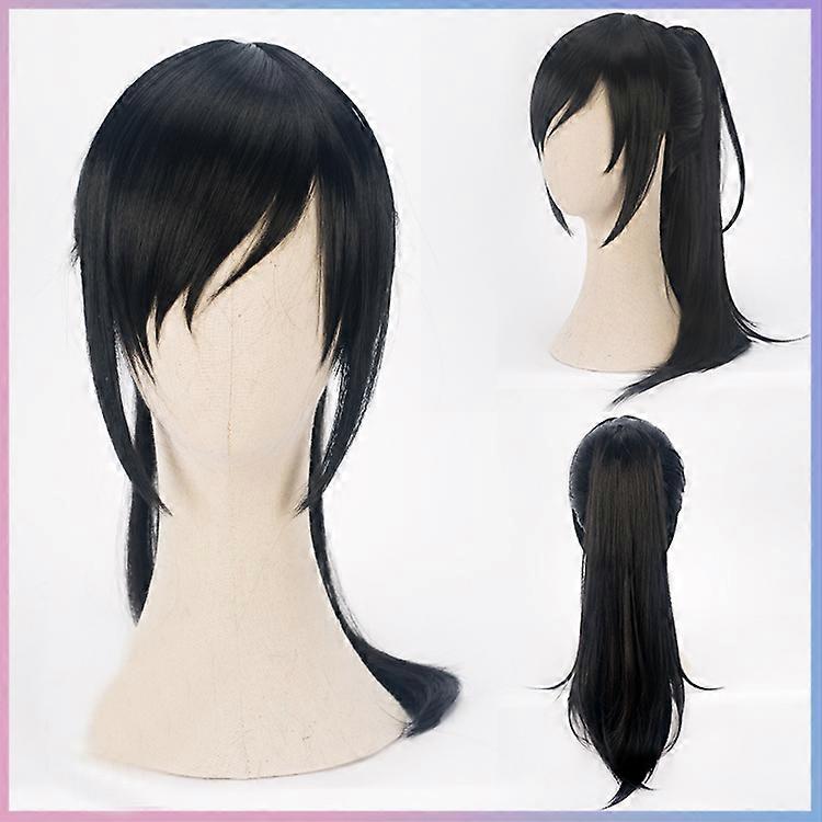 Dororo Hyakkimaru Cosplay Hair Wig Black Synthetic Chip Removable Ponytail Osamu Tezuka + Wig Cap