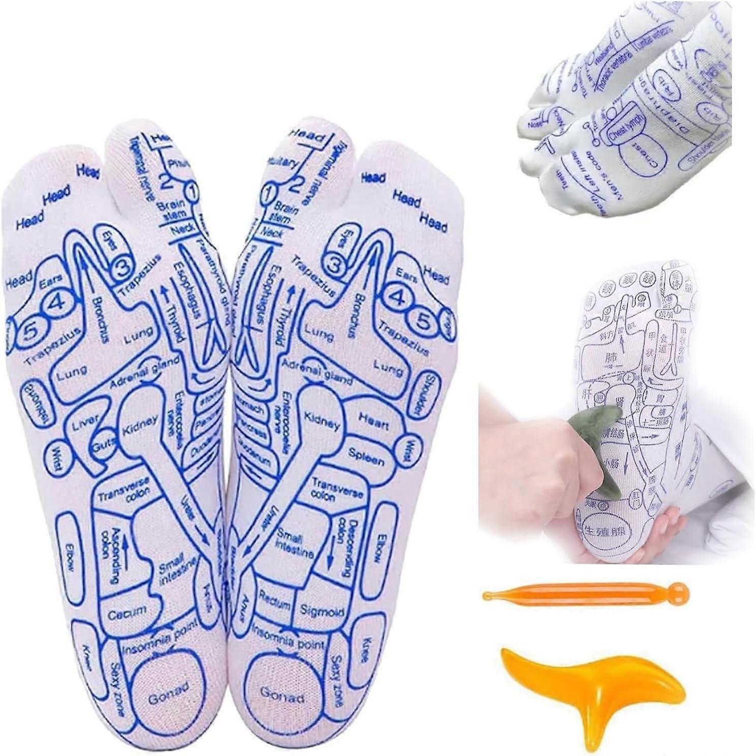 Reflexology Socks with Trigger Point Massage Tool, Foot Pain Relief Remedy for Foot Massage, Reflexology Socks with Acupressure Pen with Gua Sha End