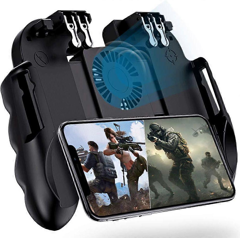 4 Trigger Mobile Game Controller with Cooling Fan for PUBG/Call of Duty/Fortnite [6 Finger Operation]  L1R1 L2R2 Gaming Grip Gamepad Mobile Controller