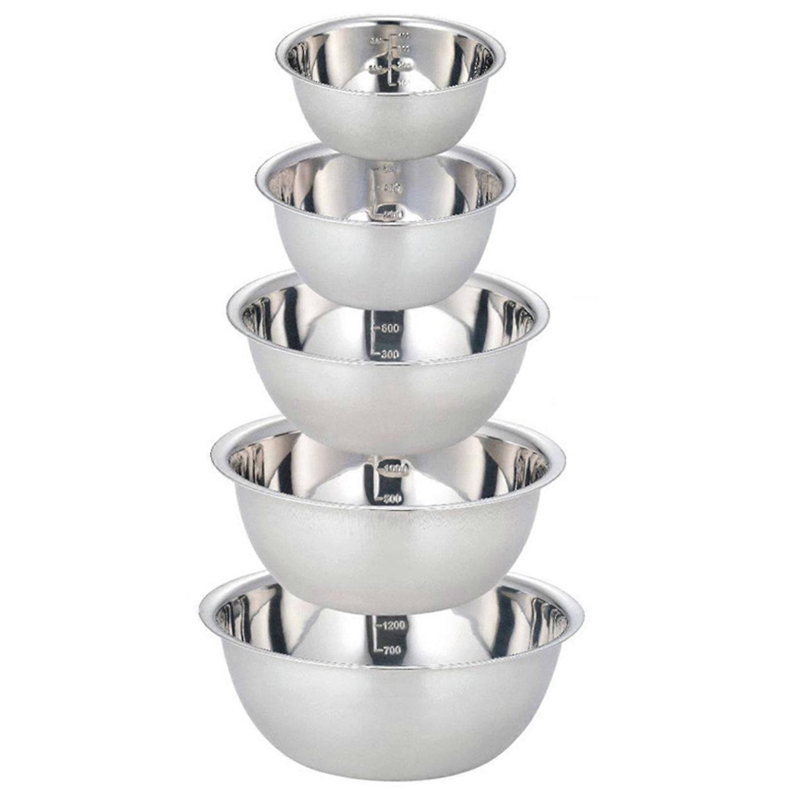 5 packs Thicker Stainless Steel Flat Bottom Mixing Bowls, Nesting Mixing Bowls for Space Saving Storage, Polished Mirror Mixing Bowl Set for Kitchen