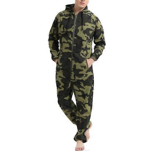 Mens Camouflage Soft Fleece Hooded All in One Onesies
