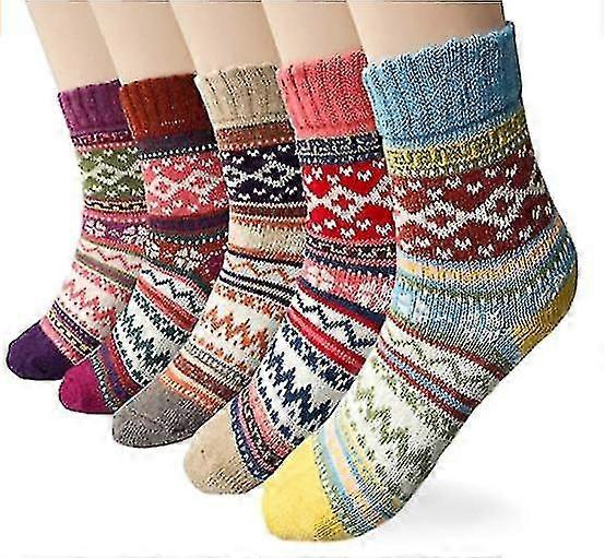 5 Pairs Of Knitted Socks In Fine Colors And Patterns
