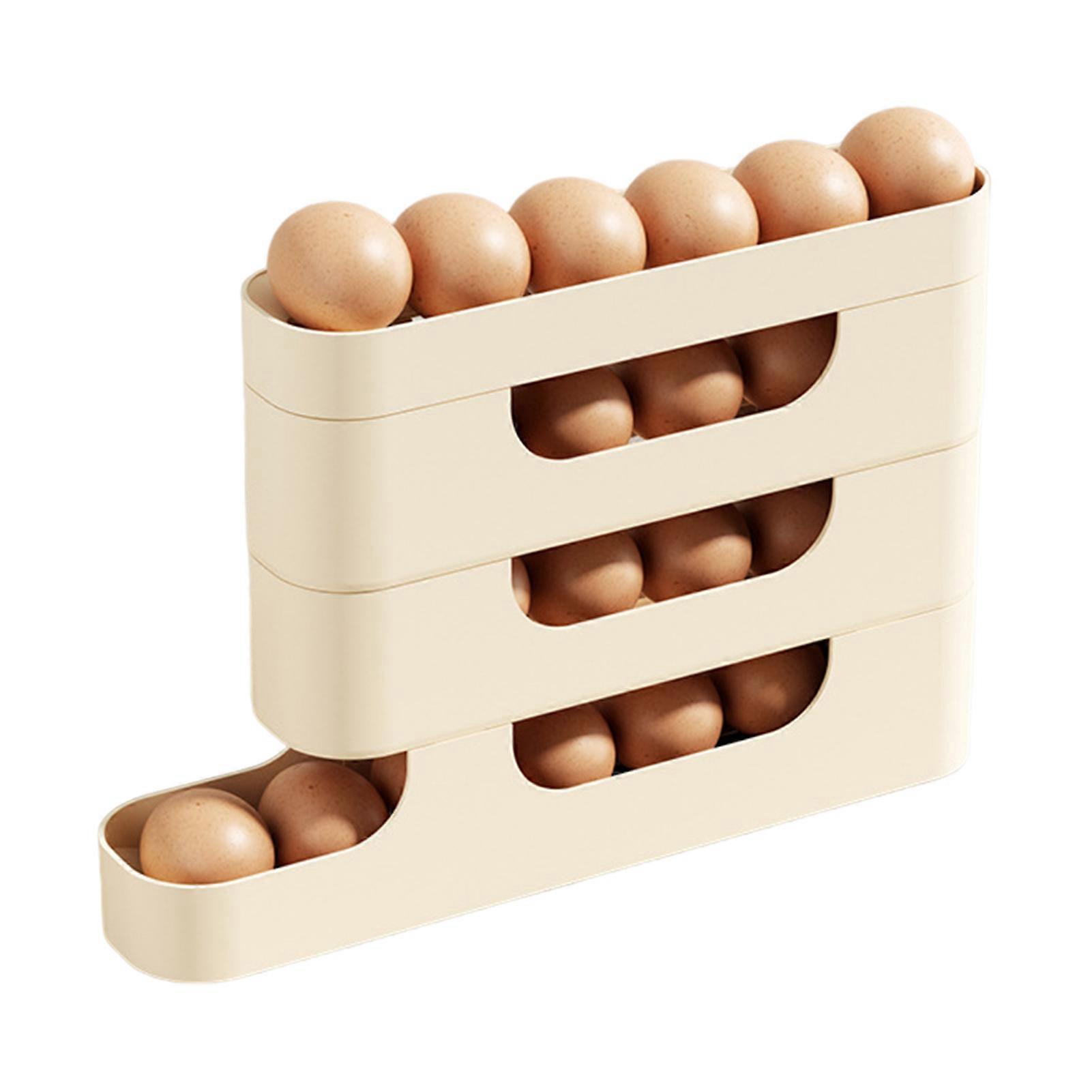 Multi-Tier Egg Holder Space-Saving Egg Storage Box with Protective Railings Automatic Rolling Egg Rack Dispenser for Refrigerator Jikaix