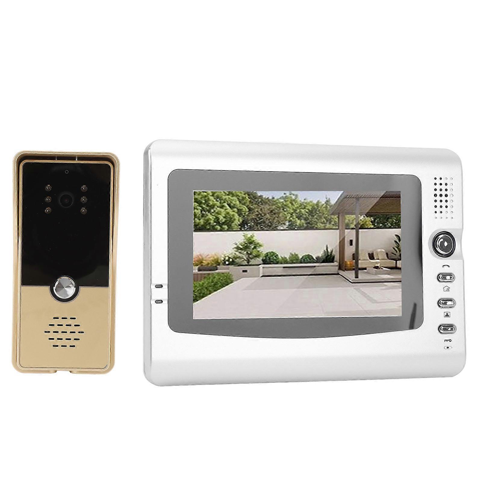 Wired Video Intercom System Smart Infrared Video Doorbell Camera with 7 Inch TFT Color Screen Display for Home Security US Plug Gold