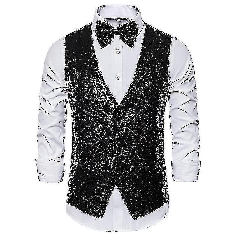 Νέο ανδρικό Slim Fit Sequins Vest, V Neck Shiny Waistcoat fast