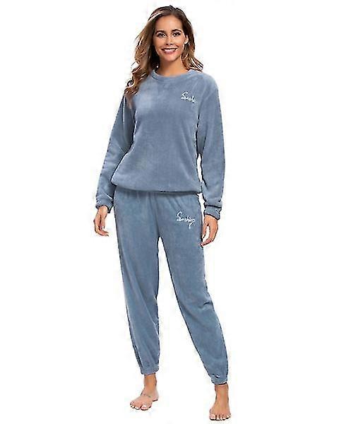 Ny Vinter Varm Pyjamas Plus Fleece Topp Byxor Rund hals Mjuk Pyjamas Set fast