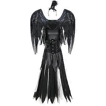 Multiple Carnival Halloween Lady Deluxe Dark Angel Costume Fallen Demonic  Feather Halo Wings Roleplay Cosplay Fancy Party Dress | Fruugo UK