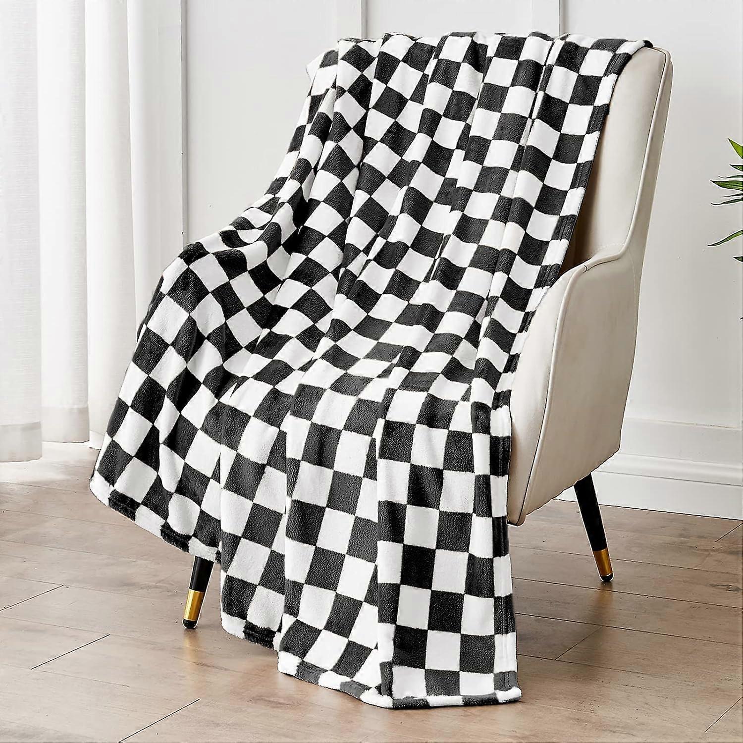 Tæpper Flannelternet tæppe til seng, sofasofatæppeBlødt hyggeligt ternet tæppesort60"80"