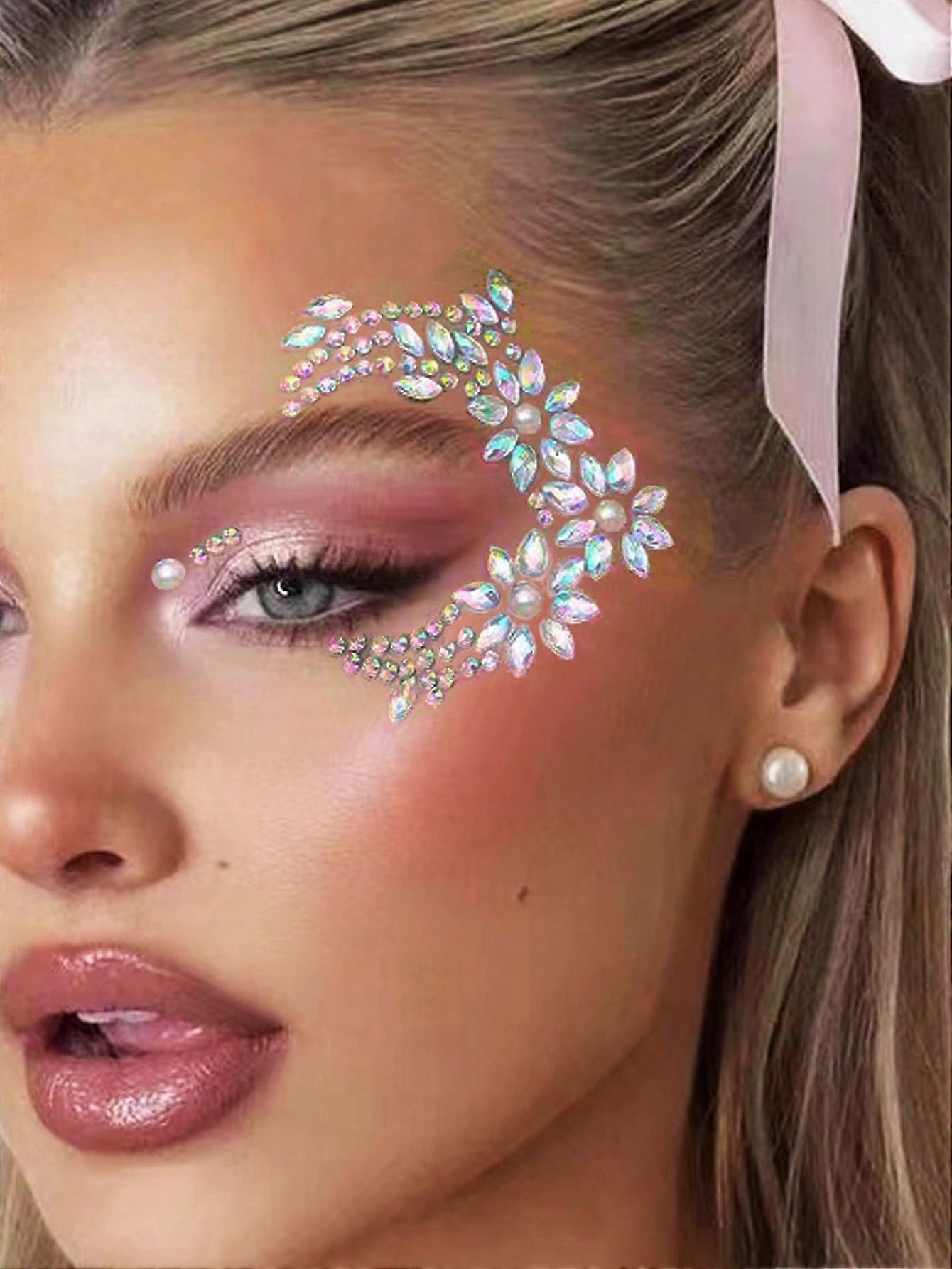 1 قطعة حجر الراين مرصع ملصق ماكياج العيون ، لامع فو حجر الراين 3D الوجه جوهرة ملصق ، مناسبة لجميع الفصول ، مهرجان الموسيقى ، تأثيري ، حفلة ، Phot