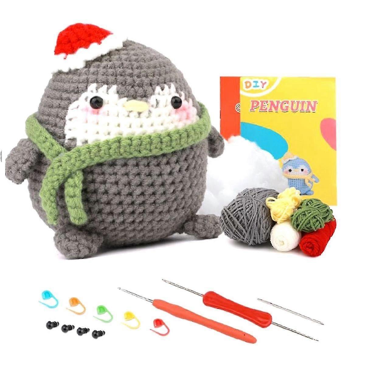 DIY Pinguin Häkelset mit Strickgarnnadeln Plüschpuppe einfach (grau)