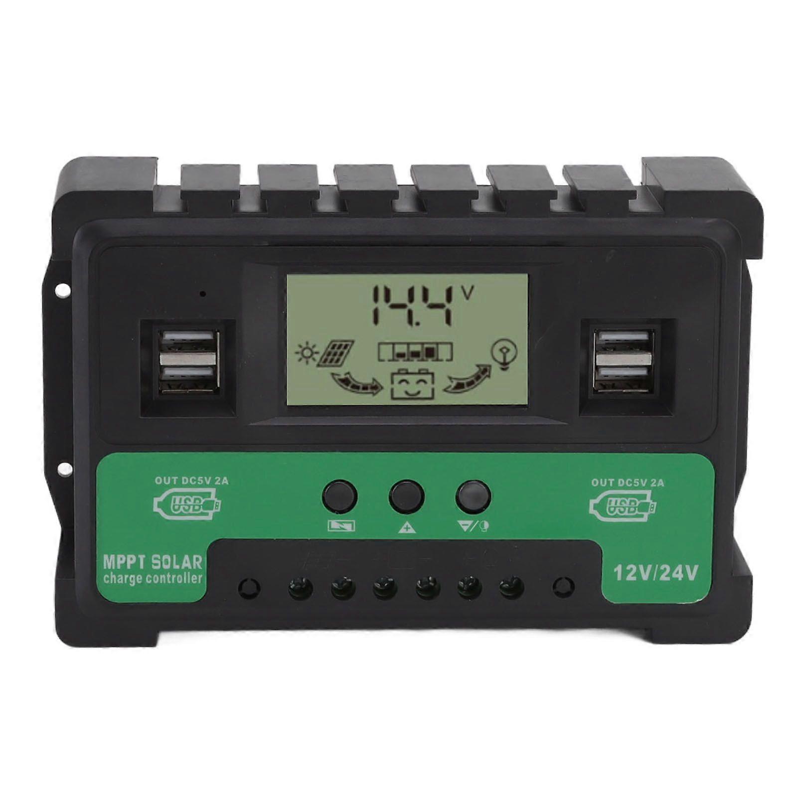 Solar Controller 12V 24V Charge Discharge PV Regulator LCD Display Dual USB Output 40A