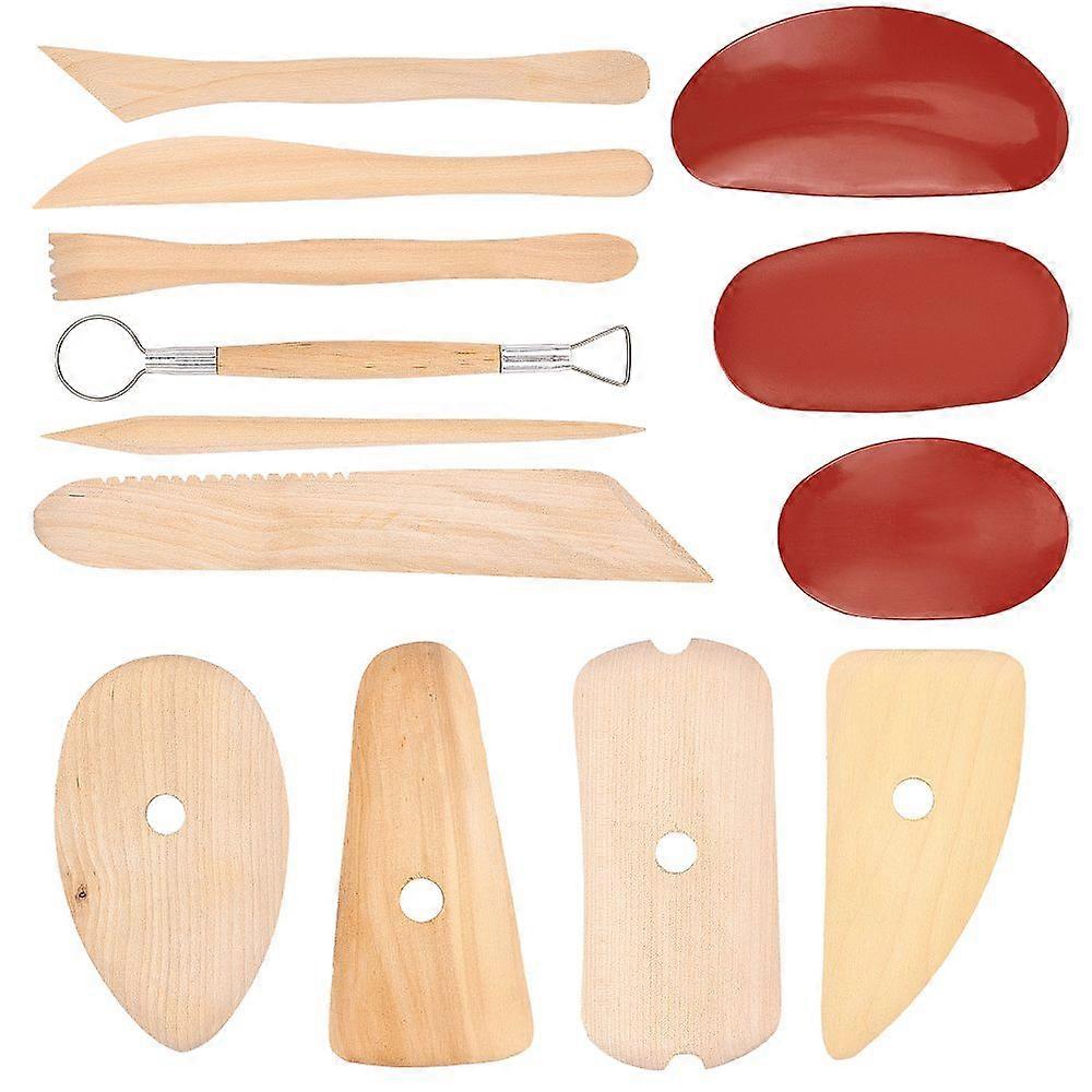 Sculpture Clay Tool Clay Knife with Oval DIY Silicone Molds Wooden Pottery Clay Carving Curved Clapper Tool DIY Handmade Light Clay Crafts Mixed Color