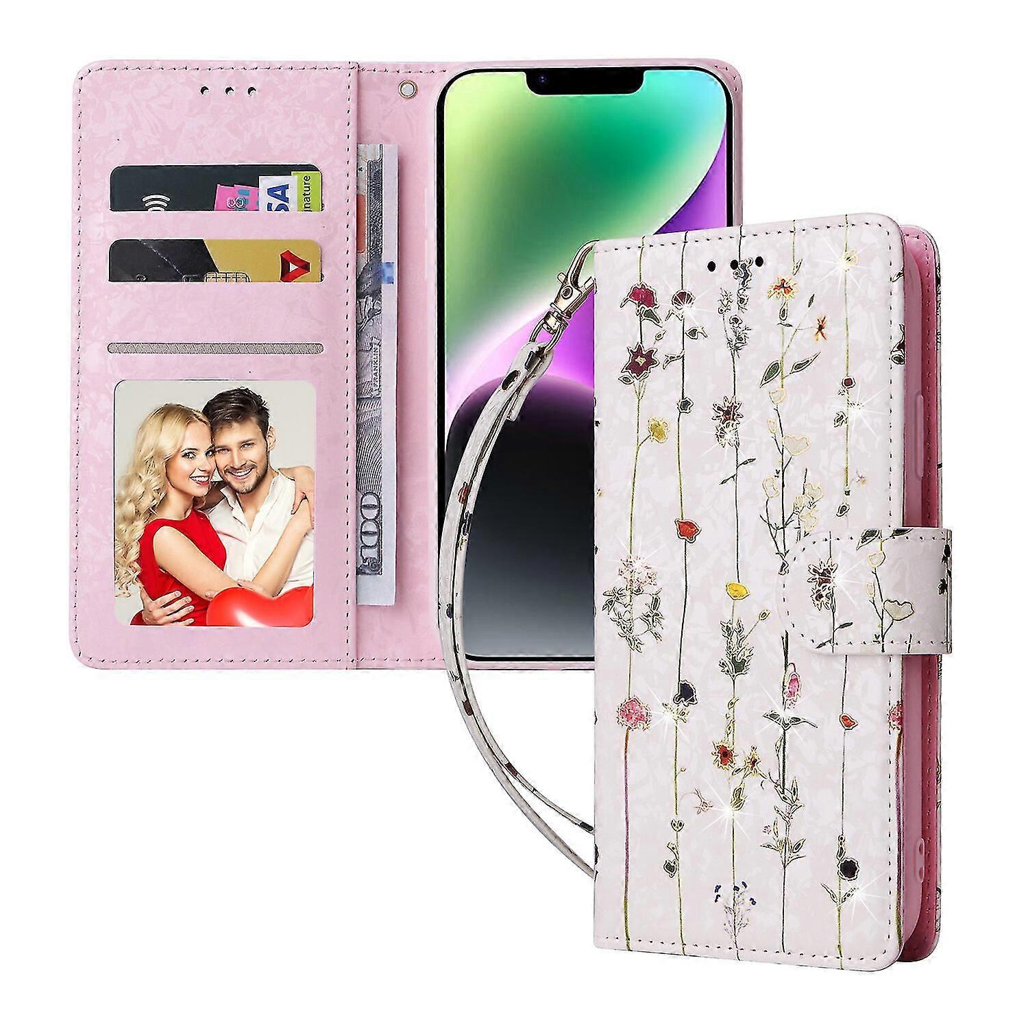 Compatible With Iphone 14 Case Retro Gilded Flower Pu Leather Rfid Blocking Wallet Cover
