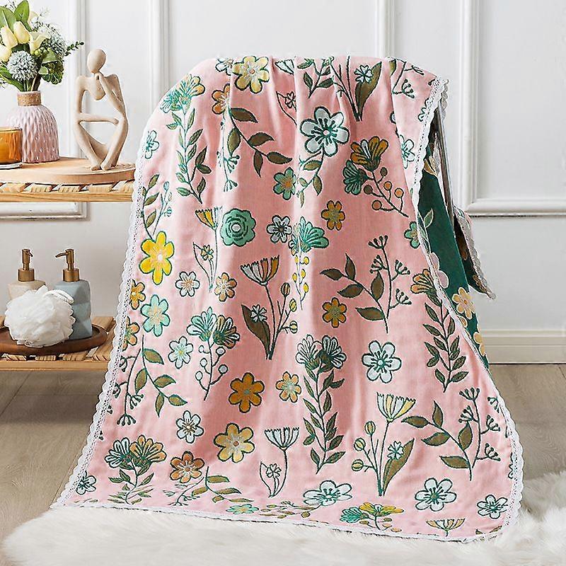 Floral Lace Trim Bath Towel 80*160 Five-layer Cotton Gauze Yarn Dyed Jacquard for Child Adult Women Free Shipping