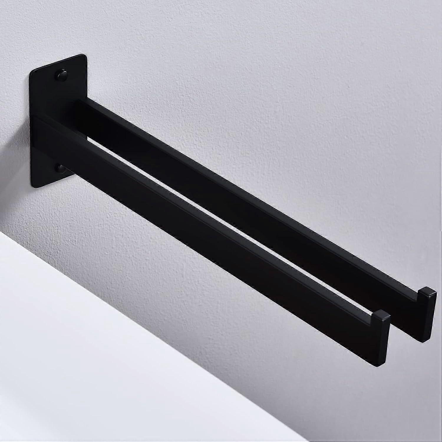 Porta asciugamani quadrato in acciaio inossidabile con due bracci, portasciugamani da parete per bagno e cucina Nero opaco 39 cm