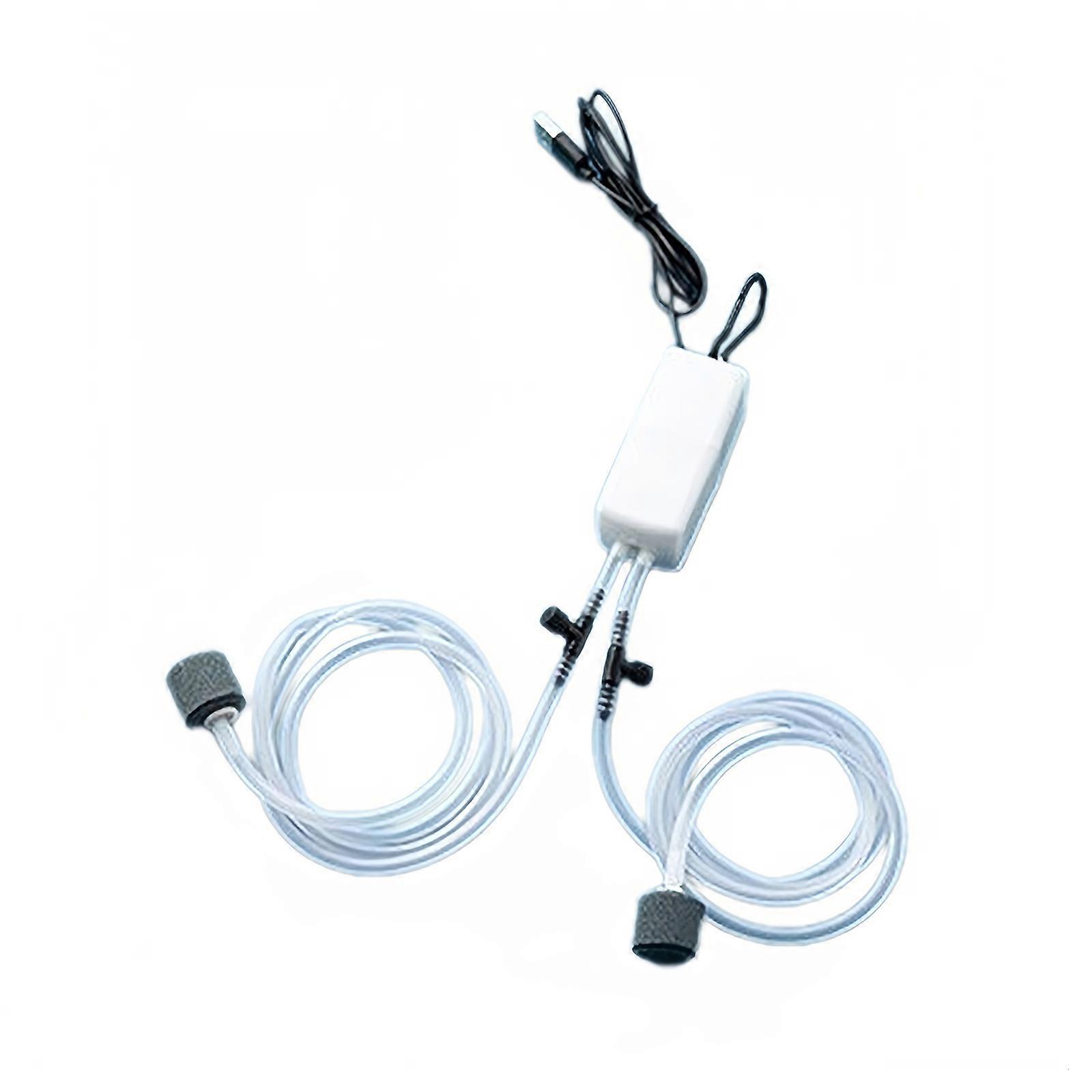 Stylish Double Port USB Aquarium Air Pumps Energy Efficient for Freshwater Tanks with USB Power Supply Home Use White