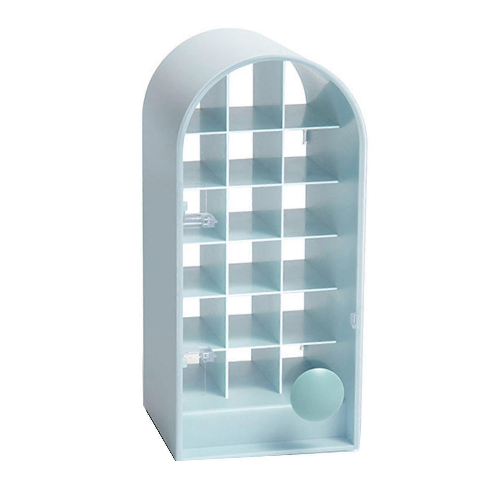 18スペース口紅収納ラックキャッスルモールディング防塵ABS口紅オーガナイザーメイクアップ化粧品ブルー