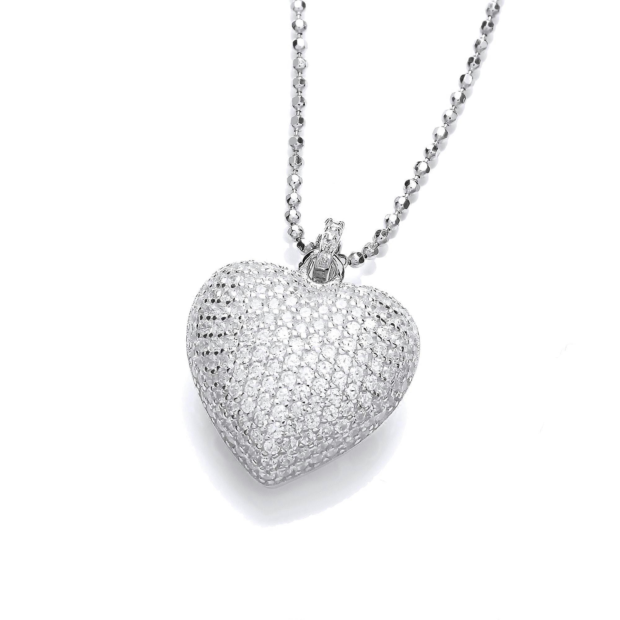 Jewelco London 女士镀铑纯银 CZ 3D 镶嵌爱心枕吊坠项链 17 英寸
