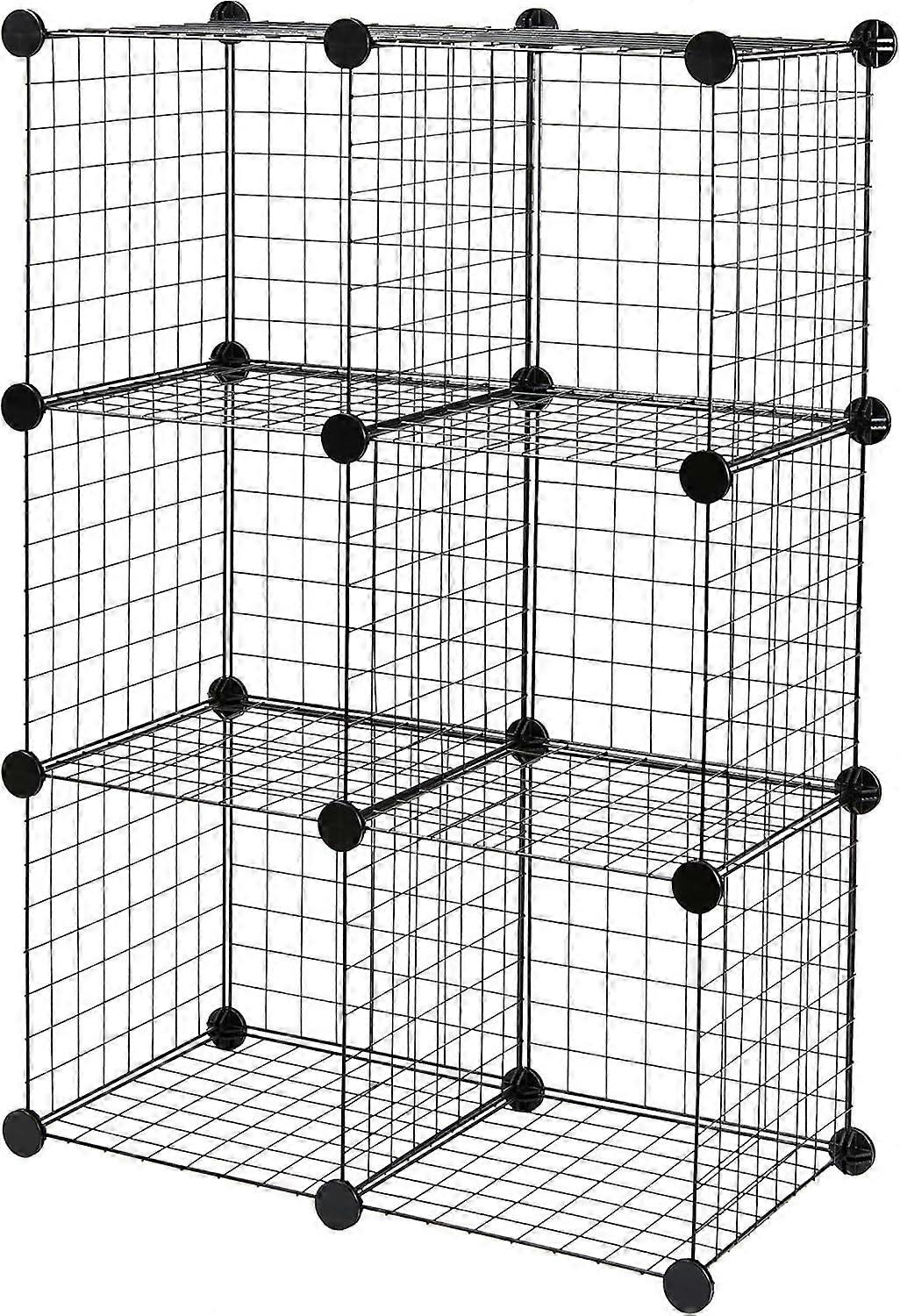 6 Stackable Cubic Wire Mesh Storage Shelves, 105x70x35 cm, black