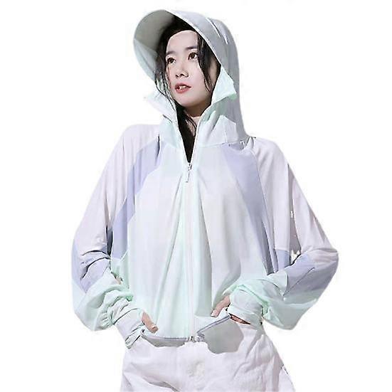 Face Guard Long Sleeve Sunscreen Coat Patchwork Color Loose Zipper Closure Ultrathin Hooded Wide Brim Sun Protection Clothing