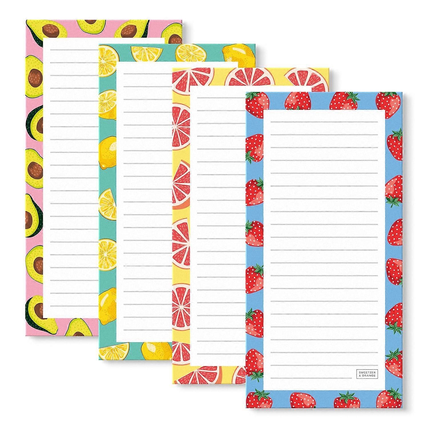 Magnetic Notepads 4 Pack Fun Fruity Design 3.5 x 7 Inch 45 Pages for Refrigerator Shopping List Memo Pads