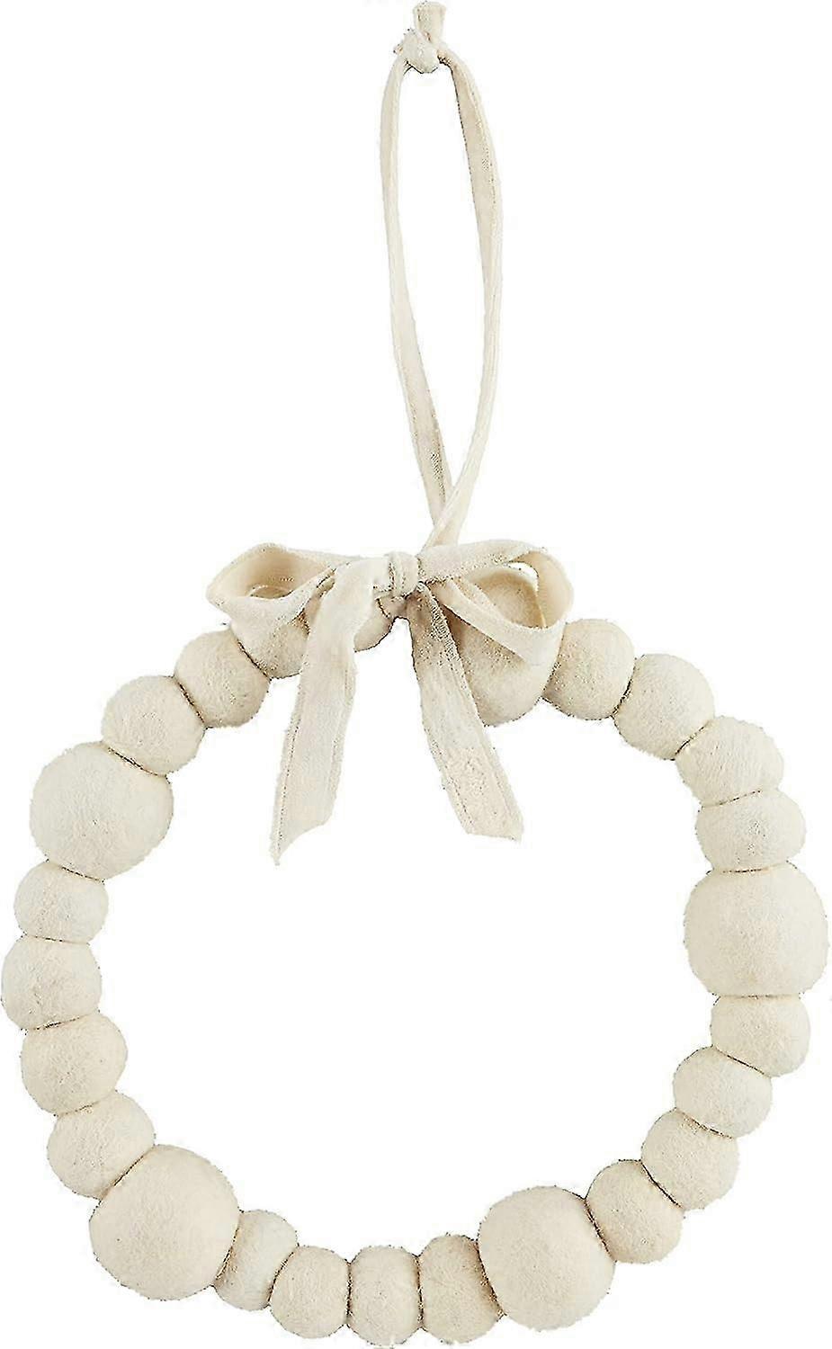 unique White Felt Pom Ball Wreath, 15" Dia