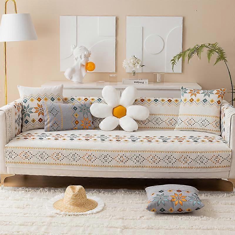 Soft Smooth Thicken Chenille Quilted Sofa Towel Embroidery Anti-slip Sofa Cover Furniture Protector Cover Bay Window Mat