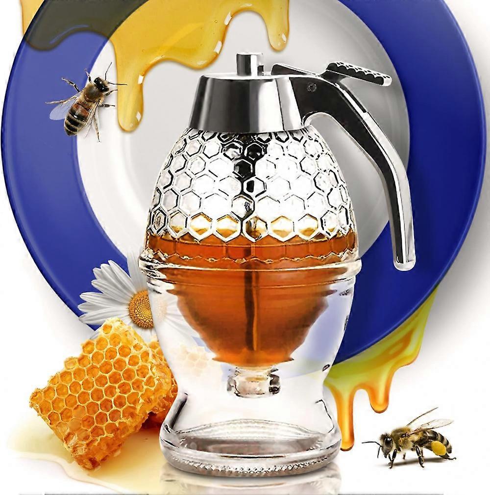 Honey Dispenser  No Drip Glass with Stand  Honey Jar  Clear Glass Honey Container with Dipper 8 Oz  Maple Syrup Dispenser  Honey Pot with Stand  Honey