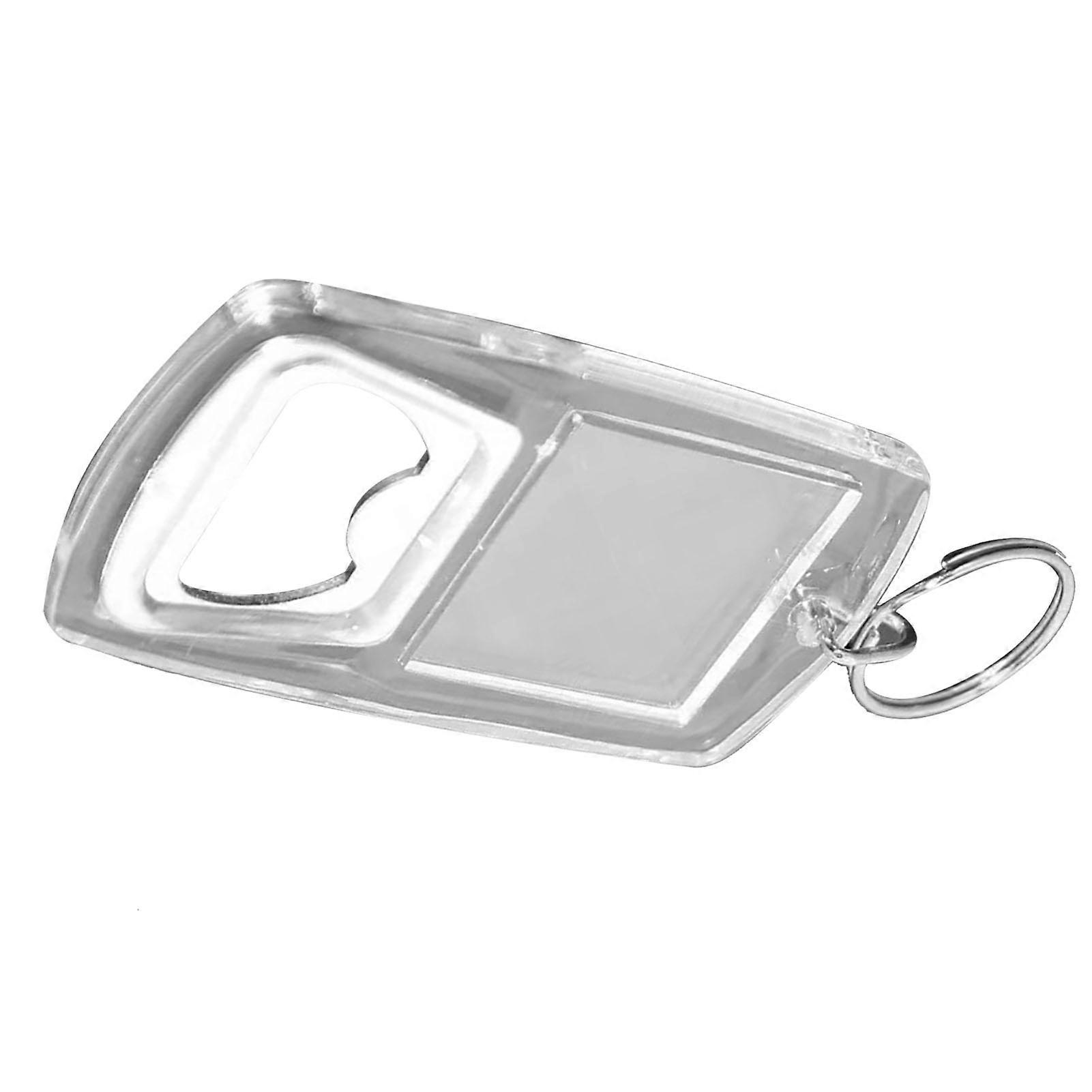 50pcs Beer Bottle Opener Keychain Clear Acrylic Metal Multi Functional Portable Beverage Flat Bottle Opener Key Chain