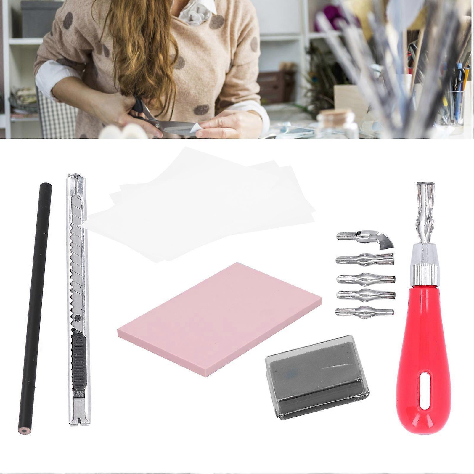 Carving Rubber Stamp Kit 15x10cm with Cutter Tools & Ink Pad