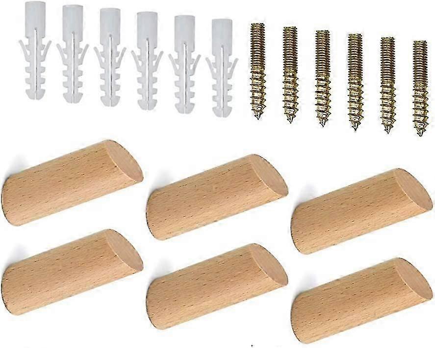 خطاف معطف خشبي ، 6 قطع 3 * 6 خطاف معطف خشبي طبيعي ، خطاف حائط ، خطاف خشبي ، خطافات حائط خشبية ، مع ملحقات لولبية ، لتعليق الملابس ، وشاح