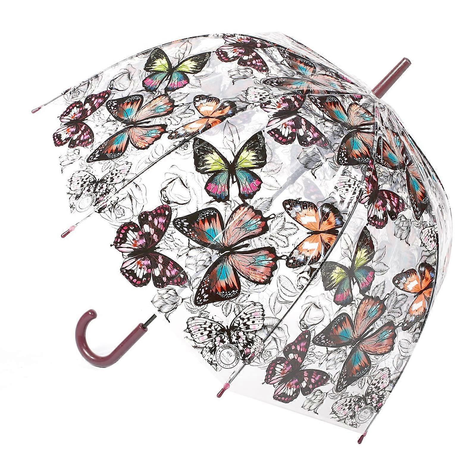 Butterfly Clear Umbrella for Women, Elegant Unique Bubble Dome, Automatic Open with Easy Grip, Windproof Canopy