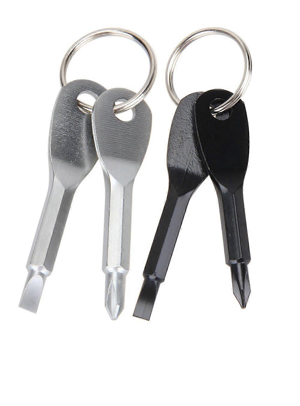 SET (4 pieces) Multifunctional Switch Screwdriver Mini Switches Travel Kits Outdoor EDC Screwdriver with Keychain (Color: Black Silver)