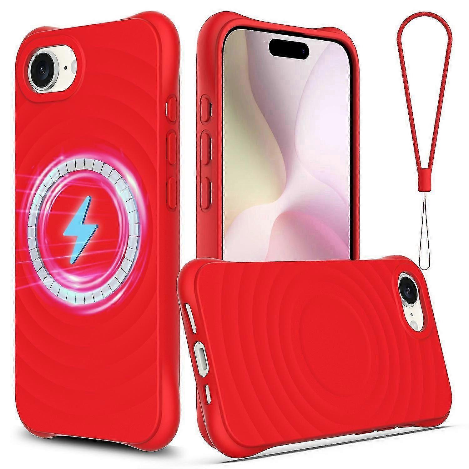 For iPhone 16e Case Compatible with MagSafe Ripple Texture Liquid Protective Cover with Strap