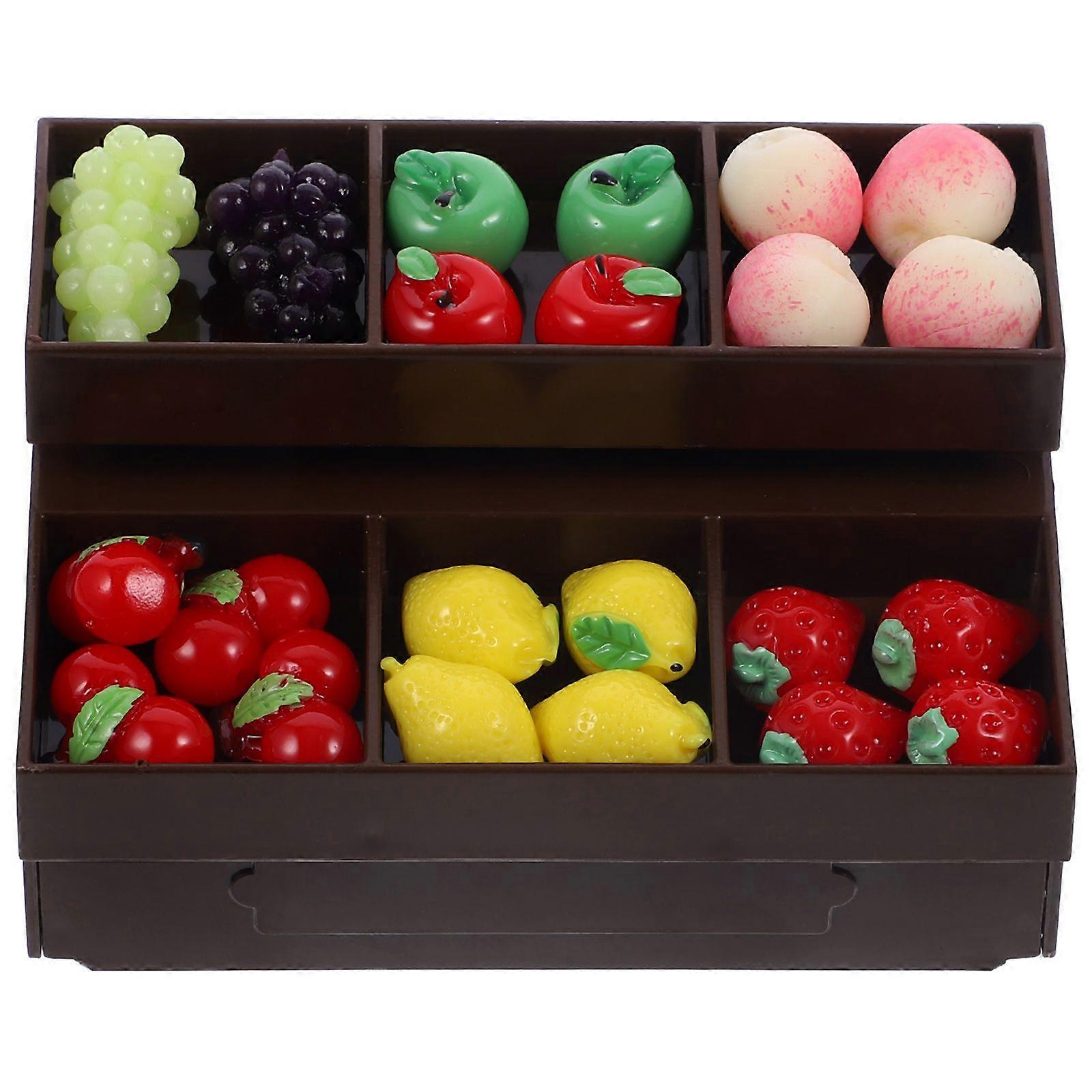 1 Set Mini Vegetable Rack Stall Model Miniature Fruit Stall Model with Mini Fruits