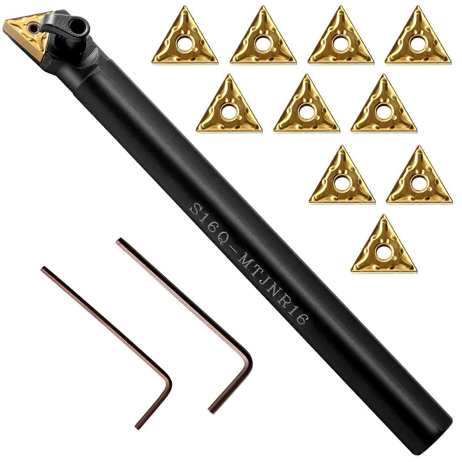 5/8" Shank Lathe Boring Bars Indexable Metal Cutting Tool Holder S16QMTJNR16 with 10 TNMG160404 Carbide Inserts