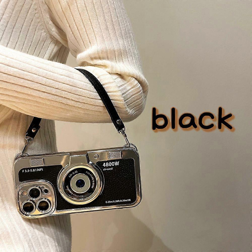 Suitable for Apple mobile phone case vintage handheld electroplated camera black