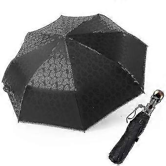 Retro Skull Umbrella Anti-uv Sun Protection Automatic Folding Bumbershoot(black)