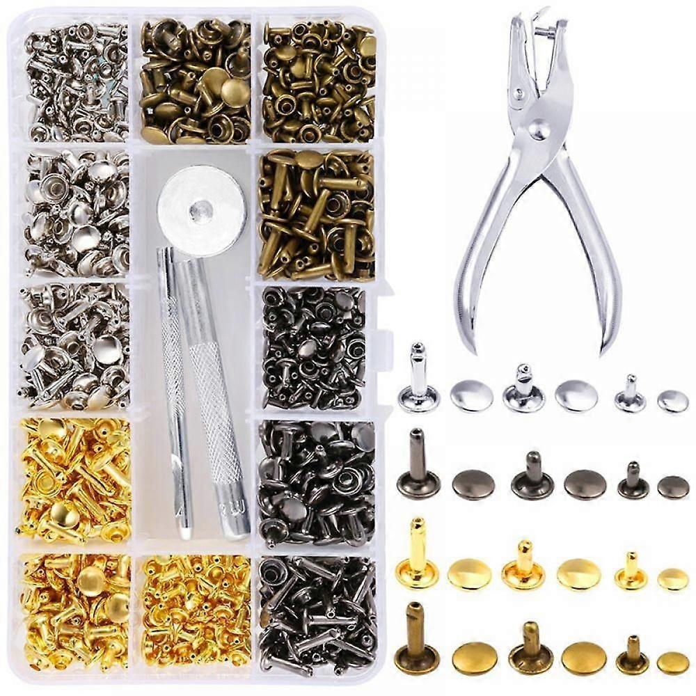 Leather Rivets 360set 2 Sizes Double Rivet Tubular Metal Studs With Setting Tool And Punch Plier For Leather Craft Diy Replacement Rivets 4 Colors