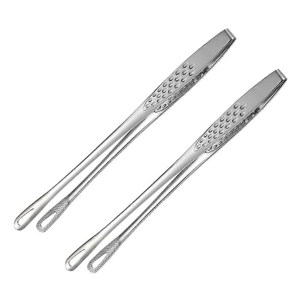 Bbq Tongs 2Pcs Silver with Grease-Draining Design for Kitchen Use