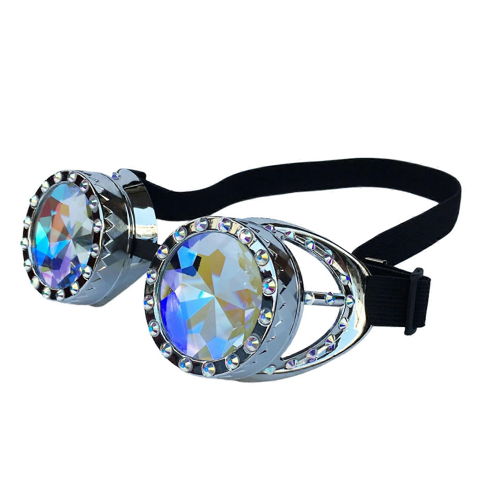 Kaleidoscope Goggles Raves Psychedelic Goggles Steampunk Goggles Glasses with Rainbow Prism Diffraction Crystal Lense
