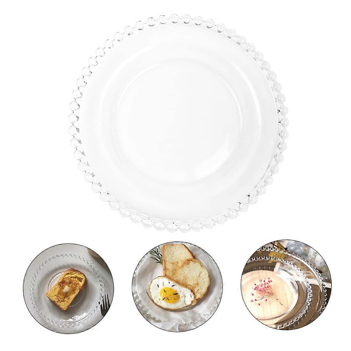 Salad Plate with Pearl Rim Ceramic Dessert Serving Dish for Home Kitchen Tableware