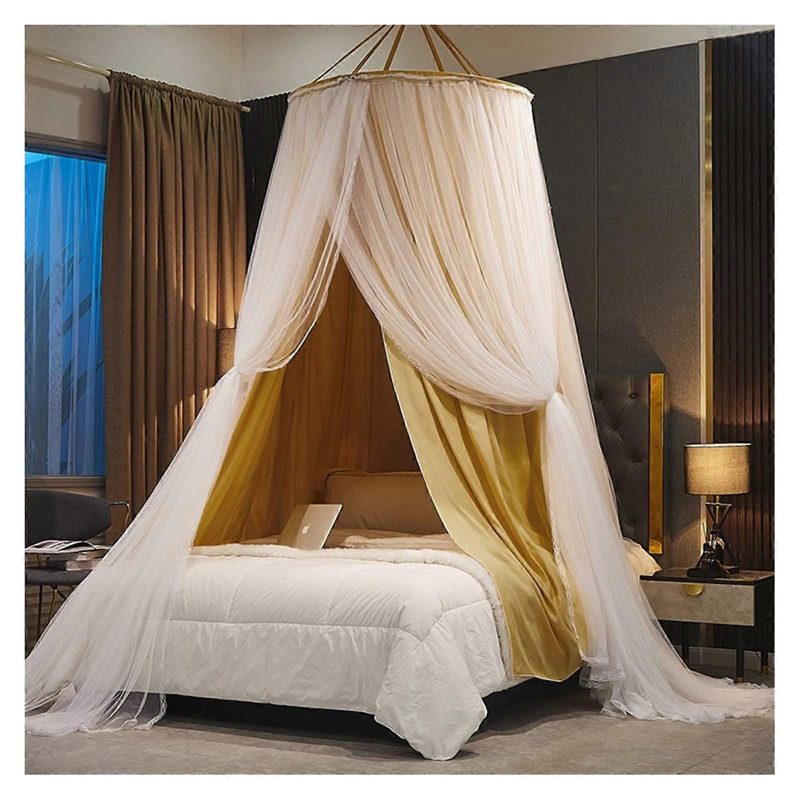Yellow mosquito net for bed – nopunch tallation canopy for girls, single to kingsize