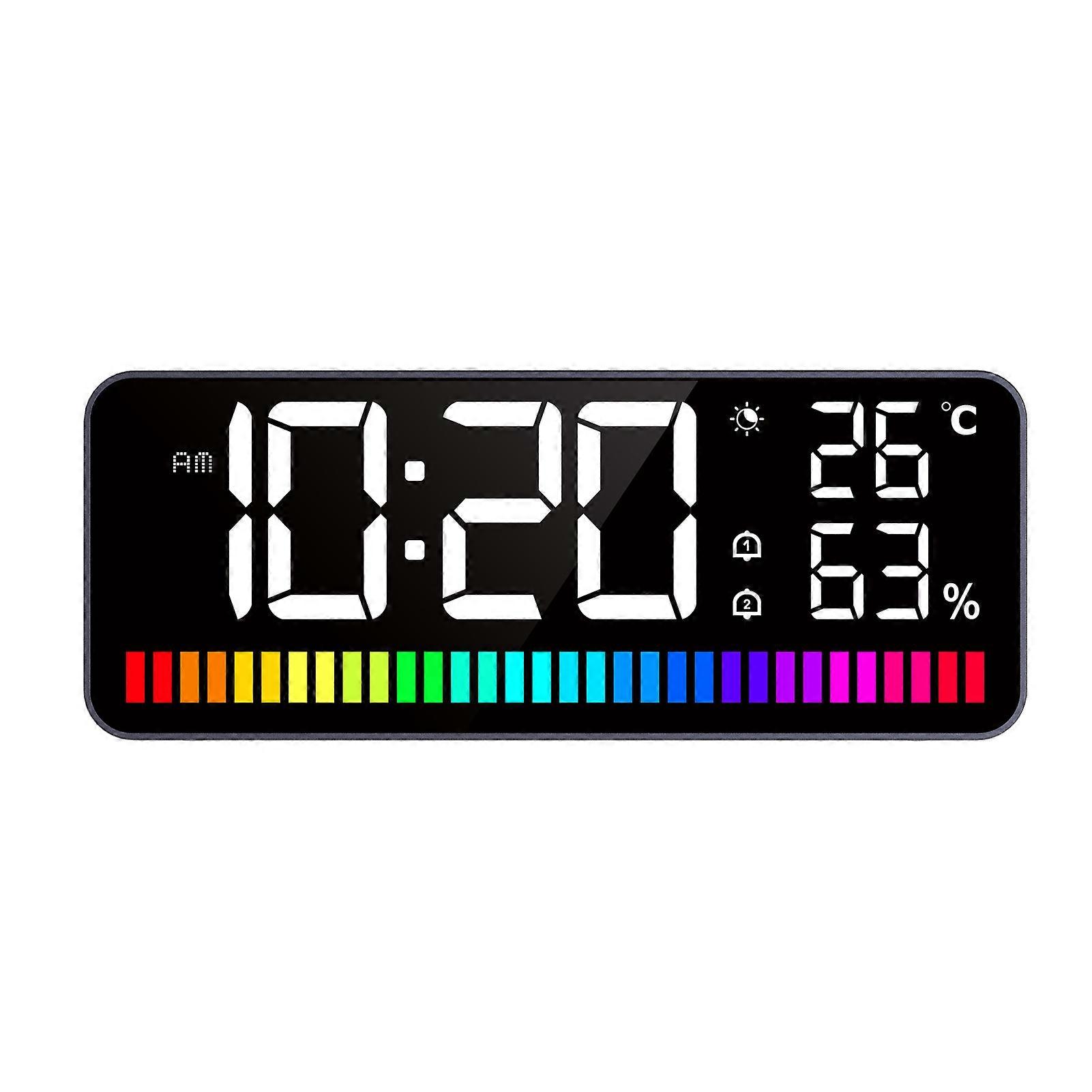 CYDT LED Alarm Clock with Rhythm Light Bar Night Light Digital Clock Large Display Temperature and Humidity Dual Alarm