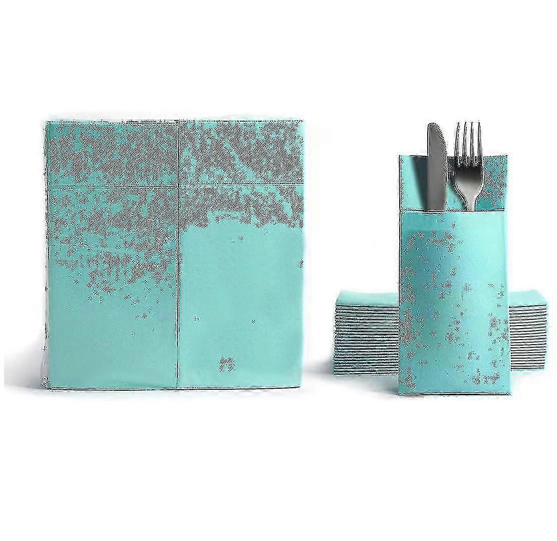 مناديل أدوات المائدة جيوب أدوات المائدة ، تشبه القماش ، مناديل يمكن التخلص منها ، 42 * 42 سم ، 50 قطعة ، نعناع أزرق CLS