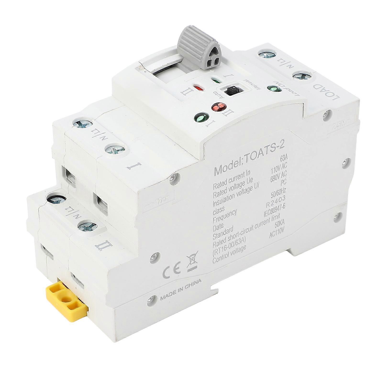 Dual Power Automatic Transfer Switch 2P 16A ATS Electrical Circuit Generator Changeover Switch 110VAC 
