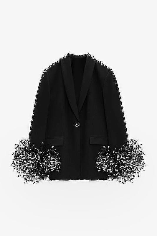 سترة نسائية طويلة الأكمام مفتوحة أمامية كاجوال مكتب جاكيت