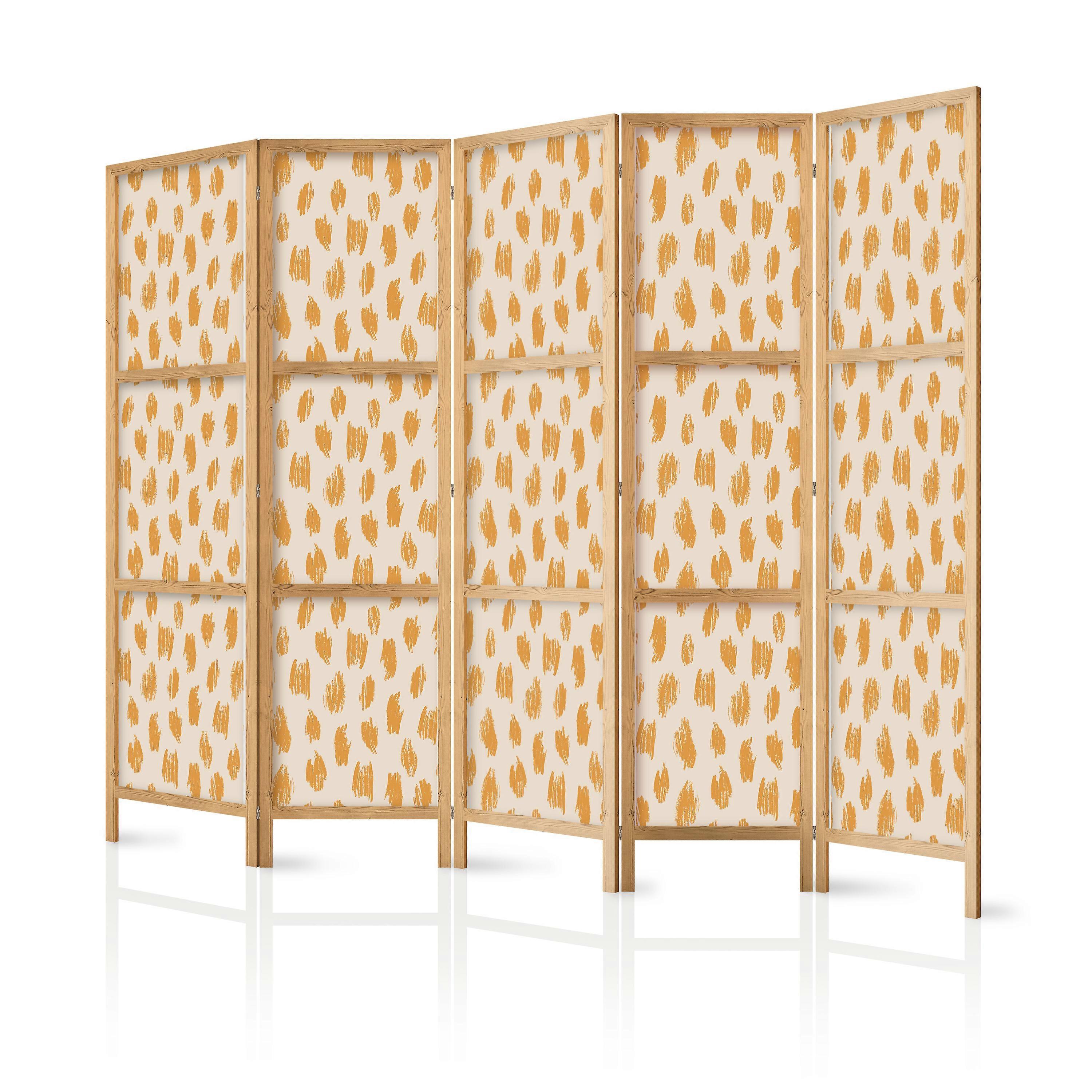 Japanese screen - Drawn pattern in dots and spots - in orange tones and ecru